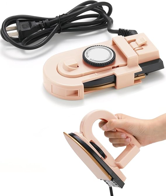 Arokimi Mini Dry Iron for Clothes, 0.8lb Dual Voltage Travel Iron, Pink | Steamless, 3 Heat Settings, Non-Stick 356F Soleplate, Foldable Handle. Perfect for Travel and Quick Touch-Ups