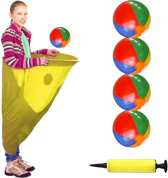 Granny Pants Yard Game for Adults Throw and Catch Ball Game Set Garden Granny Pants Outdoor Game for Birthday Family Reunions Party - with 4Pcs Big Bouncy Balls and Air Pump (Yellow)