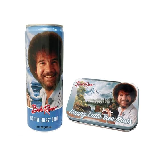 Bob Ross Positive Energy Drink 12 FL OZ Bundled with Happy Little Tree Mints
