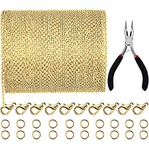 JOVITEC 39.4 Feet 2 mm Gold Chain for Jewelry Making Gold Link Necklace Chains with 30 Pieces Lobster Clasps and 100 Pieces Jump Rings for DIY Jewelry Making Accessories