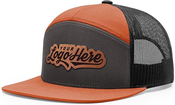 Custom Leather Patch Hat Flat Bill 7 Panel Trucker Laser Engraved