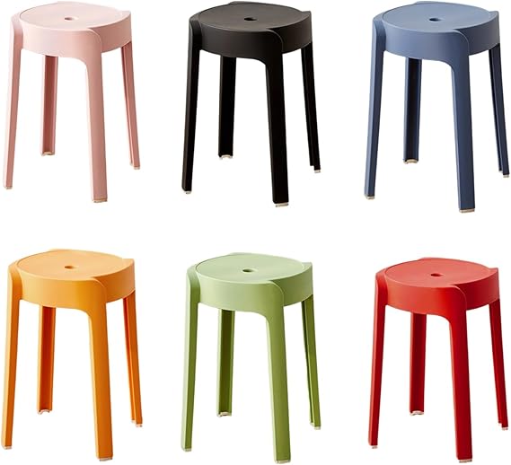 6Pcs Stackable Plastic Stools, Portable Round Nesting Stools, Outdoor Indoor Bar Stools, Plastic Round Backless Chairs for Home Classroom Bathroom Living Room