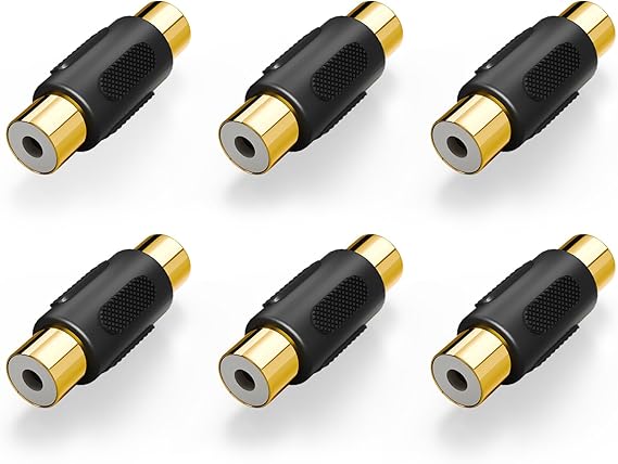 VCE RCA Female to Female Coupler 6-Pack, Gold Plated RCA Adapter Compatible with Phono, Speaker, Audio Cable, Amplifier