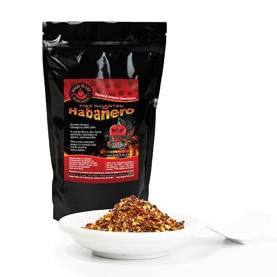 Very Hot Smoked Habanero Pepper Flakes by Magic Plant Fire Roasted Rich Smoky Fruity Taste | 250K SHUs  Heat | Add to any Dish or Drink | Gluten Free - non GMO Natural No Additives (8 Oz)