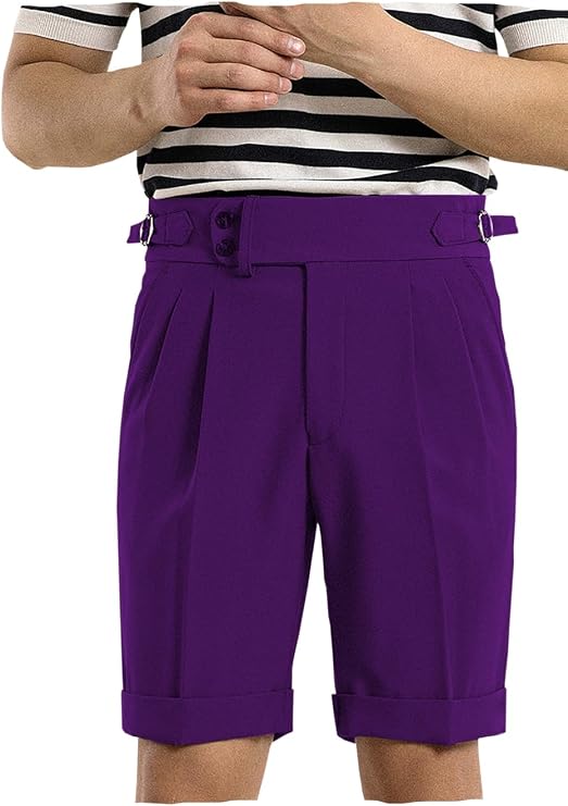 Men's Shorts High Waisted Pleated Classic Gurkha Lightweight Flat Front Retro Dress Shorts