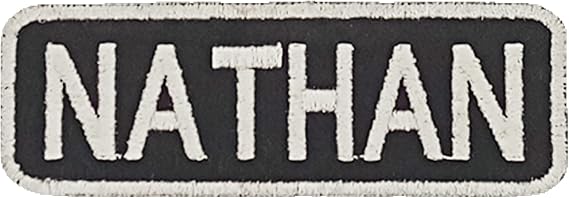 Nathan White on Black with Border Iron On Sew On Name Tag Small Patch for Jacket Vest