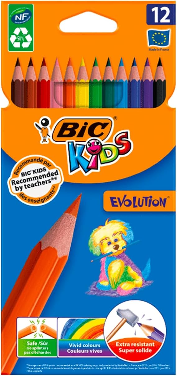 BIC Evolution Colouring Pencils for Kids - Coloured Pencils Great for Kids Colouring Books - Pack of 12