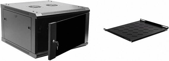Navepoint 6U Deluxe IT Wallmount Cabinet Enclosure 19-Inch Server Network Rack with Locking Glass Door 24-Inches Deep Black with Shelf