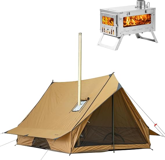 POMOLY Chalet 70 Pro Camping Hot Tent and Ti Mini 0.6 Portable Titanium Wood Stove