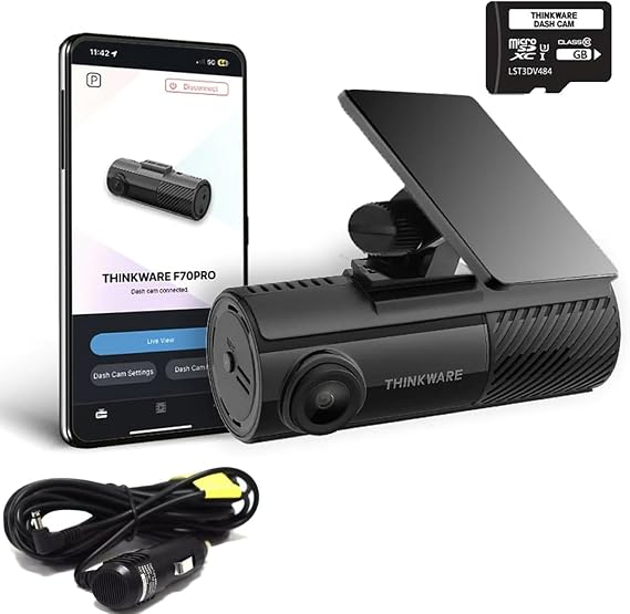 Thinkware F70 PRO Dash Cam Full 1080p Front Car Camera Dashcam - Wi-Fi, Bluetooth, Parking Mode, Includes 32GB SD Card, Plug & Play Car Charger
