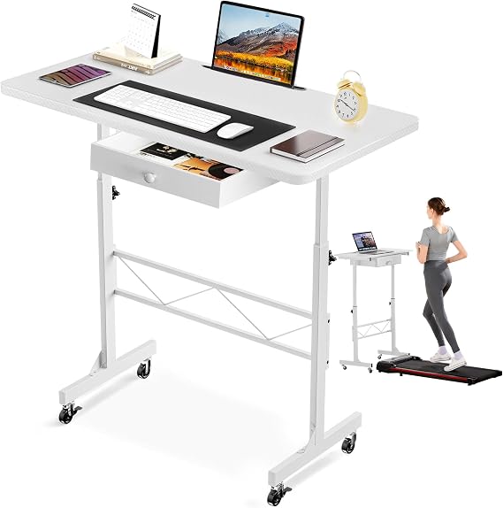 GTPLAYER Small Standing Desk Adjustable Height Small Computer Desk Mobile Portable Rolling Laptop Table with Wheels 32" Computer Workstation Sit Stand Desks Portable Standing Table Treadmill desks