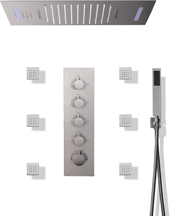 Cascada Luxury 15 x 23 LED Music shower system with built-in Bluetooth Speakers, 4 function (Rainfall, Waterfall, Body jet & Handshower) & Remote Control 64 Color Lights (Oil Rubbed Bronze)