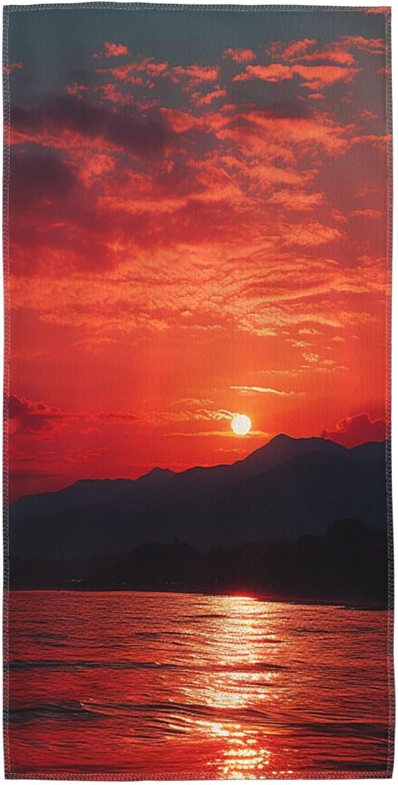 Luxury Bath Towel Super Absorbent Towels for Bathroom Decorative Hand Towel Lightweight Cotton Shower Towels Fiery red Sunset Plush Bath Sheet Washcloths for Body, Sport, Yoga 13.8"x27.5"