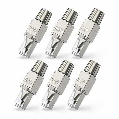 Cat7 Cat6A RJ45 Connector 6-Pack, Tool-Free Zinc Alloy Shielded Ethernet Termination Plugs for Cat7 up to 23AWG Solid Bulk S/FTP Ethernet Cable
