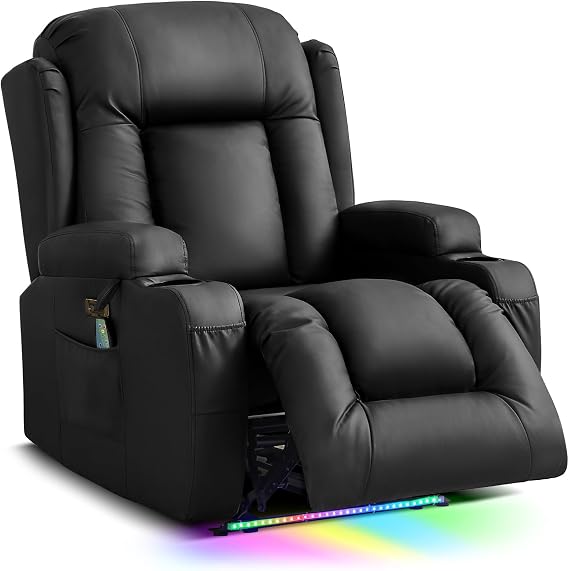TUNYI Power Recliner Sofa with Massage & Heat Home Theater Seating with Console RV Recliner Sofa with USB/Storage/Side Pocket/LED Light (Black, 1PC)