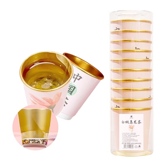 White Peach Oolong Tea, Disposable Paper Cups With Tea Leaves, Chinese Tea Business Hospitality Party Cup Hidden Tea Cups