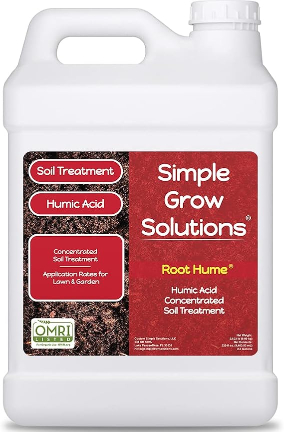 Organic Humic Acid Blend for Lawn and Garden - Root Hume - Concentrated Liquid Soil Conditioner for All Grass Types -Simple Lawn Solutions- OMRI Organic - Use with Fertilizer Program (2.5 Gallon)