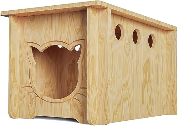 Cat House for Indoor Cats - Modern Wooden Covered Cat Cave Bed,Sturdy & Durable Cat Hideaway,Small Pet House and Habitats,Easy to Assemble