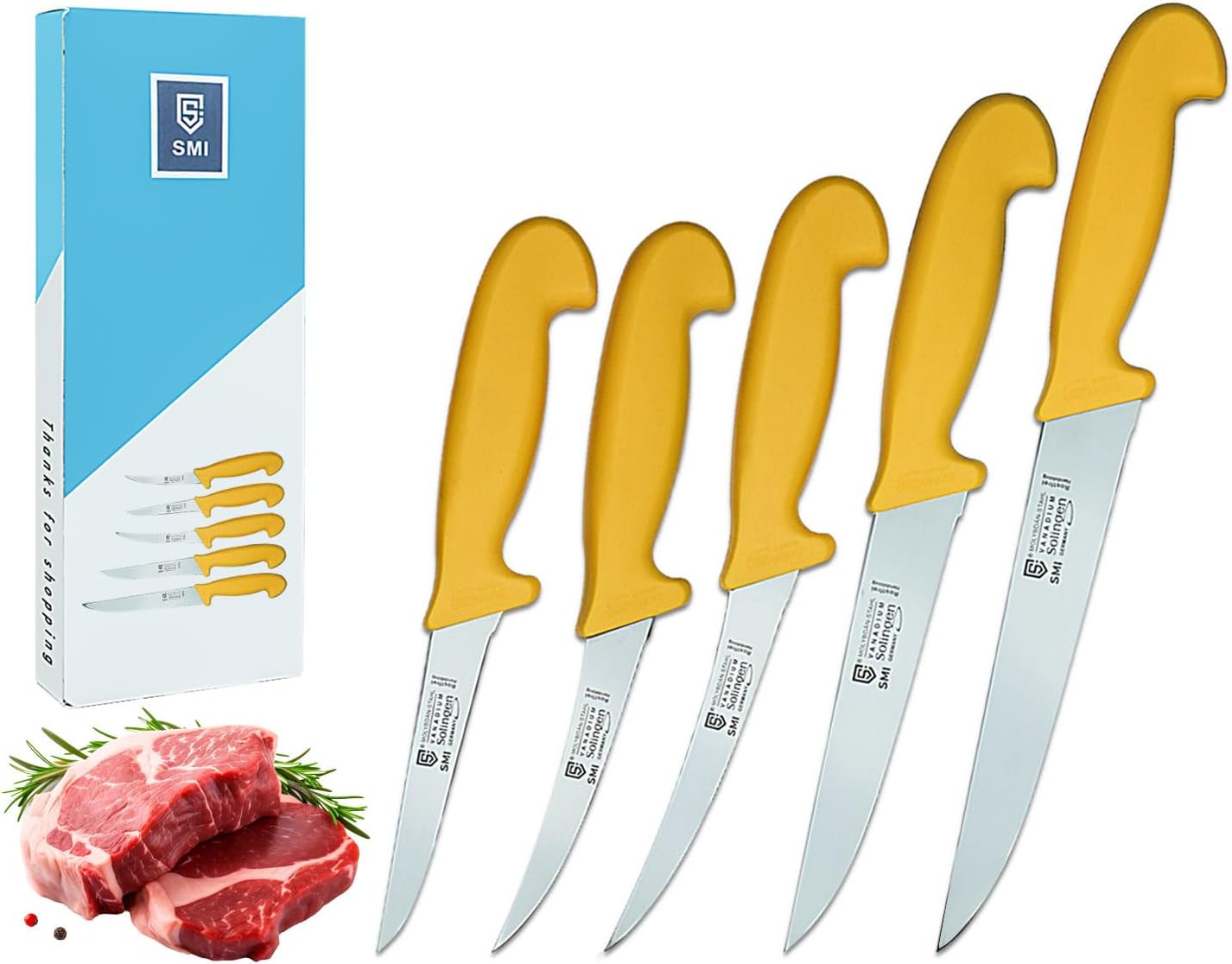 5 Pcs Solingen Butcher Knife Set Professional Boning Knife Meat Knife Sharp Kitchen Knives Solingen Knife, German steel, 1.4116 SolingenGERMANY, Made In Solingen Germany