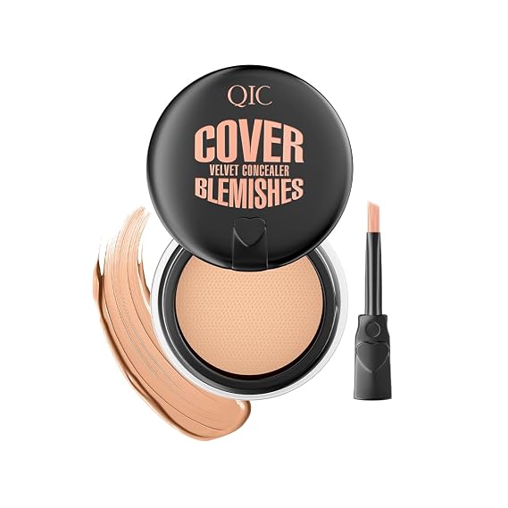 QIC Pot Concealer Full Coverage - Under Eye Concealer Waterproof Makeup Concealer to Cover Dark Circles, Blemishes, Redness and Spots Crease-Proof Color Corrector De Ojeras (Deep Skin Tone,0.21 Oz)