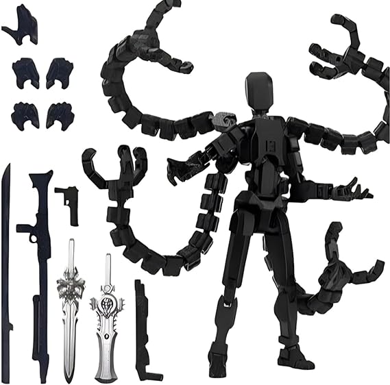 3D Printed T13 Fully Assembled Action Figure Multi Joint Articulated Dummy 13 Model Toy for Collectors Game Lovers or Present Fans Desktop Decor Collecting and Easter Gifts (Pure Black)