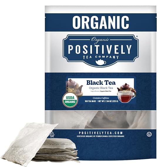 Organic Positively Tea Company, Organic Black Tea Bags, 100 Count, Eco-Friendly Tea Bags, Non-GMO