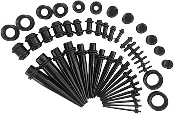 50 Pcs Ear Stretching Kit, Acrylic Ear Taper Kit and Silicone Tunnel, Gauges Expander Set, Black Stretcher, Body Piercing Jewelry（Black）