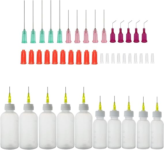 10Pcs Syringe Bottle with 15Pcs Dispensing Needles and 20Pcs Cap (30ml+50ml) Works for Precisely Delivery Grease,Oil Dispensing,Liquid Glue and Ink