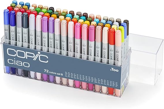 Copic Ciao, Alcohol Markers, 72 Colors, Dual Brush Tip Art Markers for Artists & Creators, Blendable Markers for Coloring Drawing & Illustration Art - Set B