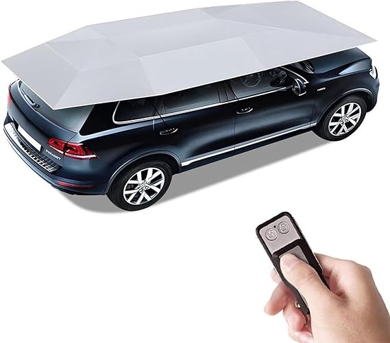 Automatic Car Umbrella, Auto-Manual 2 in 1 Folding Car Tent with Remote Controller, Carport Canopy Shelter,Lightweight and Easy to Carry,for Sedan SUV and Most Models Silver-5.2M