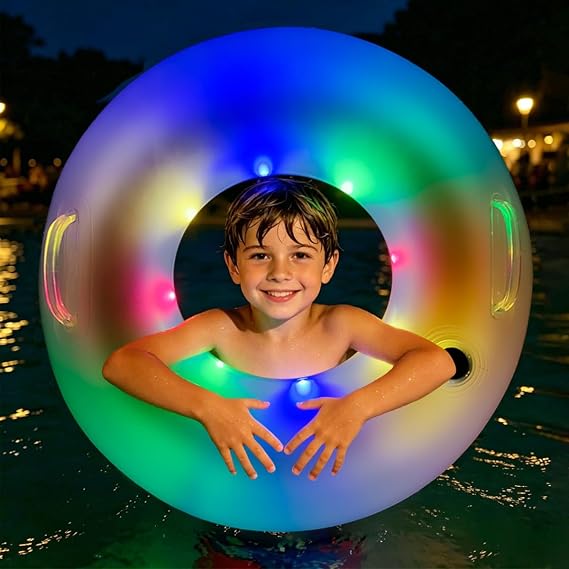 Inflatable LED Pool Float for Adult and kid,Inflatable Pool Float Tube, LED Pool Swim Ring,Water Fun Large Blow Up Summer Beach Swimming Raft