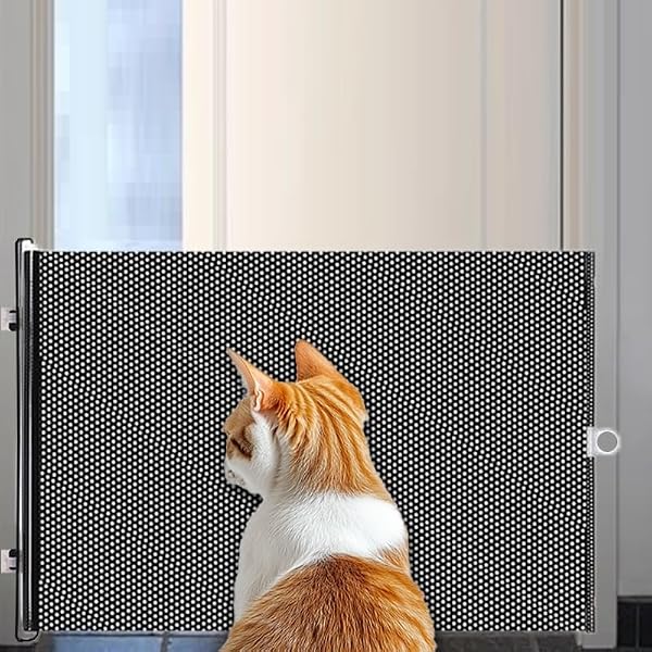 Baby Gate, Roll Type, No Drilling Required, Pet Safety Gate, Mesh, Retractable Mesh Cloth Door Fence, Maximum Width 49.2 inches 125 cm, Extendable, Baby Fence, Stair Gate, Mesh Door Fence, Folding