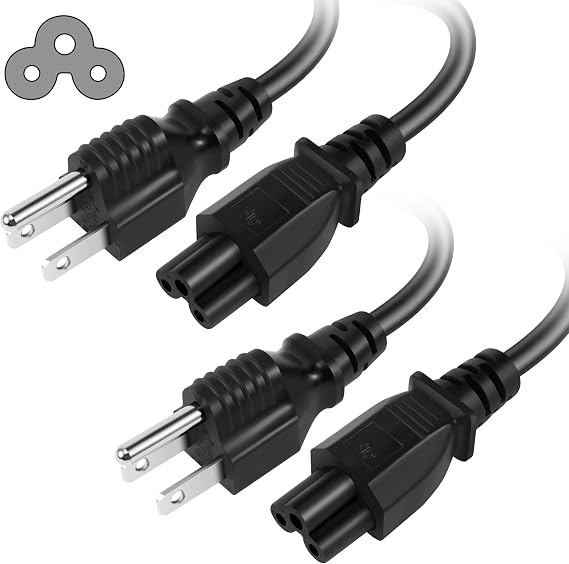 3 Prong AC Laptop Power Cord 2 Feet (2 Pack), NEMA 5-15P to C5 (Mickey Mouse) 10A 125V 18AWG, IEC-60320 IEC320 C5 to NEMA 5-15P, Laptop Power Brick Cord- ETL Listed