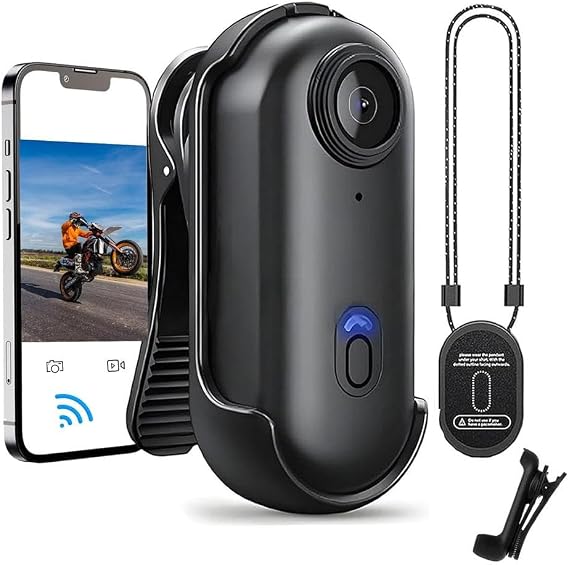 4K Thumb Action Camera,32GB Mini Wearable Sports Camera for POV Photoshooting,Tiny Size, Mount Anywhere,Small Body CameraS with Spring Clip,Hands-Free POV Recording For Vlogging Outdoor Activities(B)