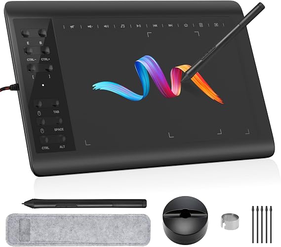 IMAGE Drawing Tablet 10x6 Inch, 8192 Pressure Levels & Battery-Free Pen | 12 Shortcut Keys, Graphics Tablet Compatible with Windows/Mac/Android, Ideal for Beginners Digital Art & Online Teaching