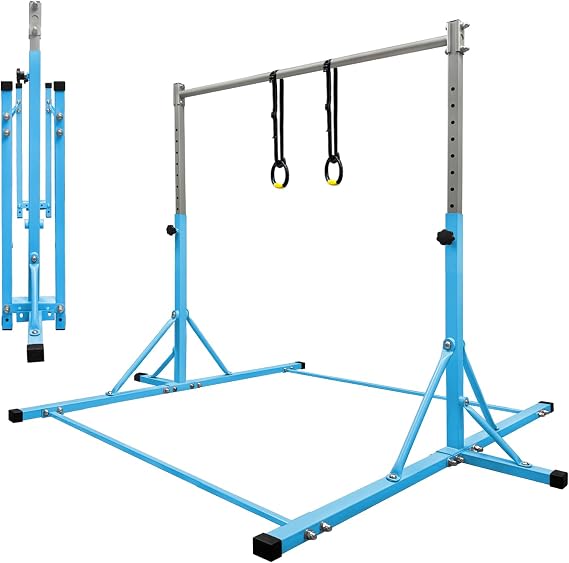 Gymnastics Bar for Kids Ages 3-15 with Gym Ring, Max Load 350Lbs