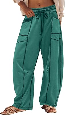 Panadila Womens Barrel Pants Drawstring Wide Leg Sweatpants Baggy Summer Lounge Pants Casual Beach Trousers