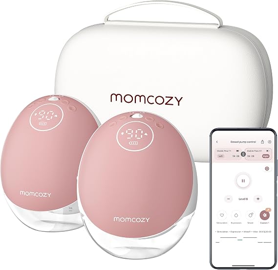 Momcozy Mobile Flow Breast Pump Hands Free, M9 App Discreet Control with Personalized Multi-Modes & 15 Levels, Independent Breastmilk Storage, Wearable Breast Pump M9 24mm (Cozy Red, 2 Count)
