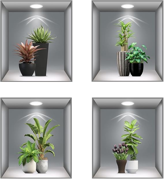 4pcs 3D Vivid Green Plants Wall Decal, Removable Green Plant Wall Sticker for Bedroom Living Room Office Home Decor.