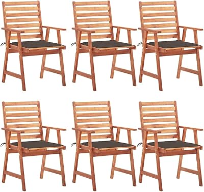 Patio Dining Chairs 6, Solid Acacia Wood Outdoor Chairs with Water-Resistant Cushions, Comfortable Balcony Backyard Seating for Al Fresco Dining, Weather-Proof Easy Clean