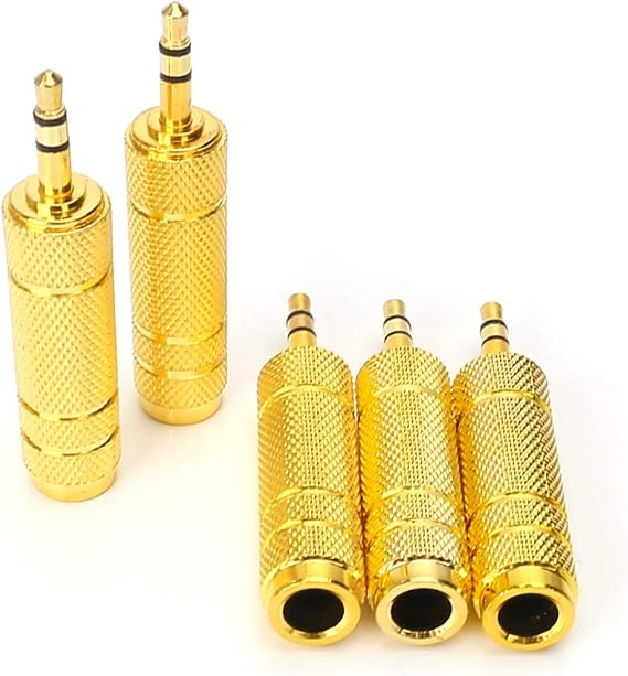 (5 Pack 3.5mm 1/8" Male Plug TRS to 6.35mm 1/4" Female Stereo Jack Adaptor-Gold Plated Converte,for Audio Earphone,Headphones ect