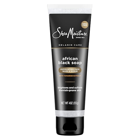 SheaMoisture Facial Wash and Scrub African Black Soap for Blemish Prone Skin to Clarify Skin 4 oz