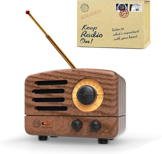 Muzen OTR Walnut Retro Vintage Bluetooth Speaker, Small FM Radio/AUX Gift