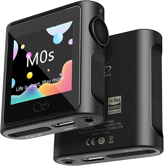 SHANLING MP3 Player M0s 2in1 DAC Hi-Fi Sound Music Player Support Up to 2TB SD Card Bluetooth5.0 3.5mm/Type-C Jack for Phones Tablets Laptops PC, Without SD Card (Black)
