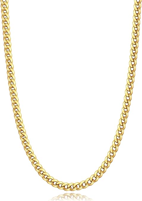 Jewlpire Silver/Black/Gold Chain for Men, Cuban Link Chain Necklace for Men Women, 4mm/6mm Mens Necklace 18K Gold Plated/316L Stainless Steel Mens Chains Necklaces 18/20/22/24/26 Inch