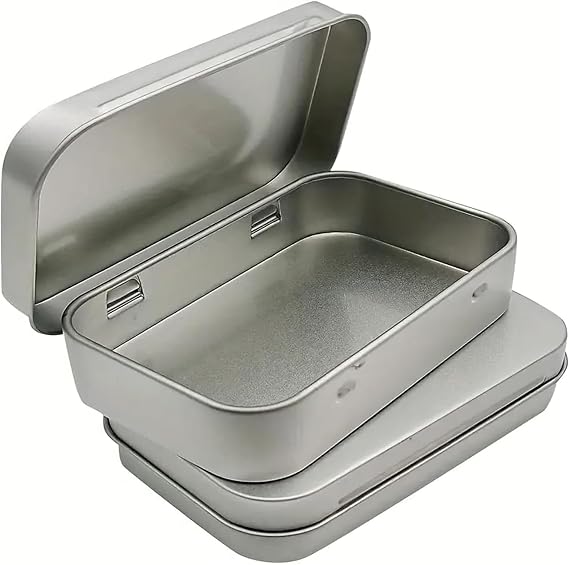 2 PCS Rectangular Small Tin Box, Metal Rectangular Empty Hinged Tins Tin Containers with Hinged Lid, Storage for Candies, Jewelry, and More for Men and Women