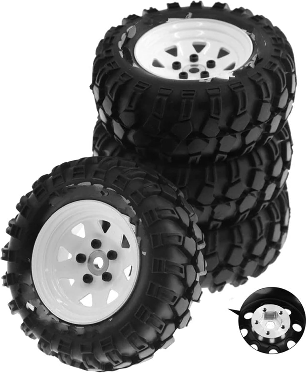 RC Tires Compatible with for TRAXXAS 110 RC Crawler Car 93Mm Metal 1.9Inch Beadlock Wheel Rim Rubber Tire Set Triangle Hole 12Mm AdapterWhite