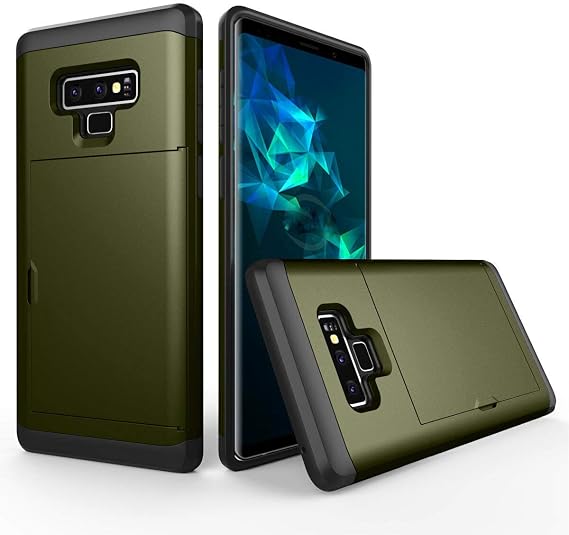 Galaxy Note 9 Case, Heavy Duty Shockproof Rubber Hybrid Rugged Hard Back Cover with ID Credit Card Slot Holder Case Compatible with Samsung Galaxy Note 9 (Army Green)