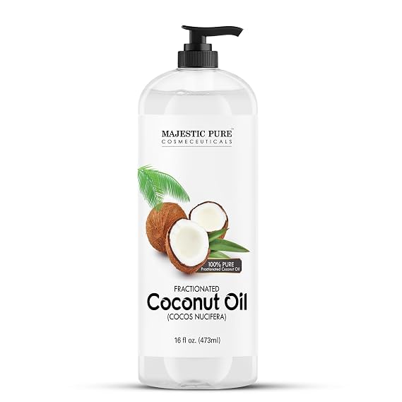 Majestic Pure Fractionated Coconut Oil, 100% Pure Body Oil - 16 Fl Oz | Lightweight Liquid Carrier Oil for Essential Oils, Massage, Skin, Hair & DIY Personal Care Applications