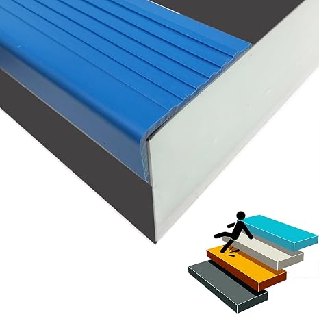 Stair Nosing, 72" Long, Blue Vinyl Stair Nose Rubber Stair Edging Self Adhesive Staircase Step Edge Protector for Outdoor & Indoor Uses 6Ft